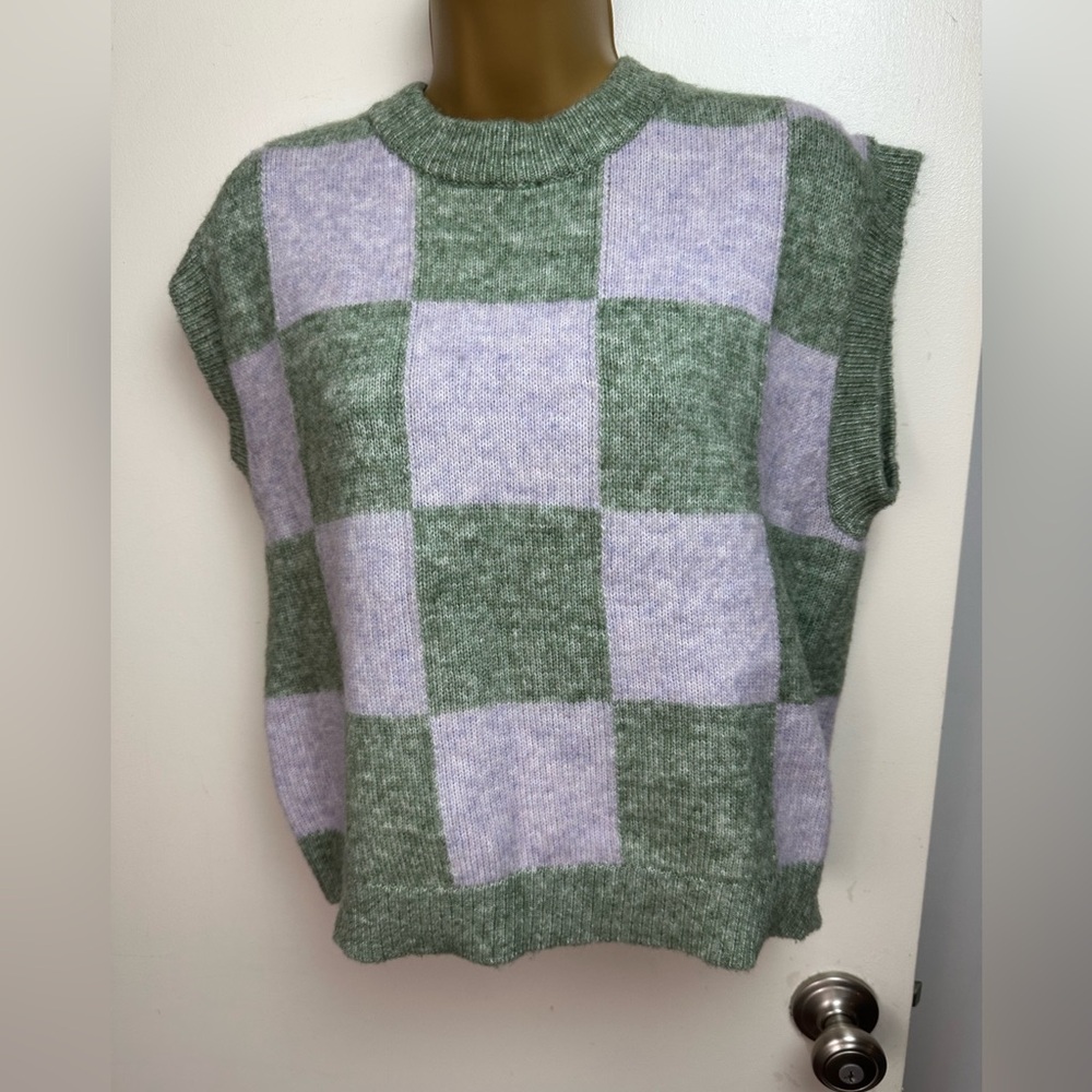 ASOS Envii Green Grey Oversized Endogwood Preppy Vest  Sweater in Tea Check S